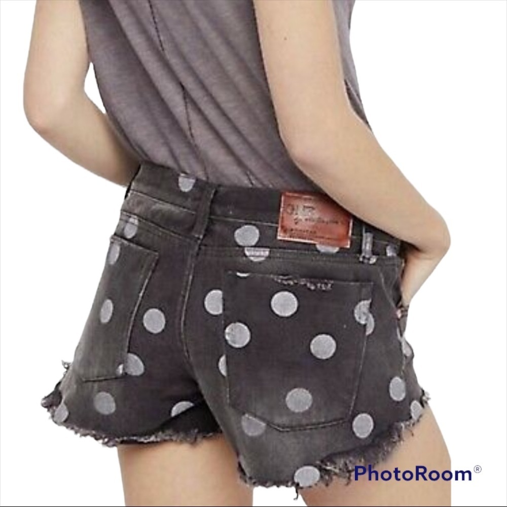 One Teaspoon Women’s Polka Dot Bonitas Low Waist Raw Hem Bandits 26/ 4 Dark Gray